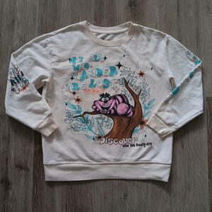 Vintage Disney Sweater adult medium Cheshire Cat crew neck cream Wonderland y2k